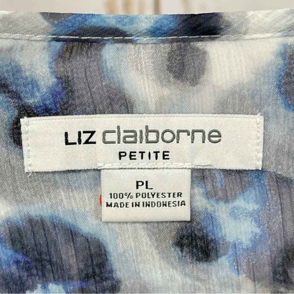 Liz Claiborne, Blue Leopard Sheer Shirt with Under Tank, Size Petite Large - Picture 4 of 6